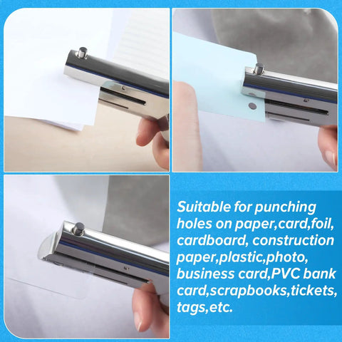 Heavy Duty Handheld Single Hole Punch For Paper Card Plastic PVC And Cardstock Long Reach Pro Grade Hole Puncher in use