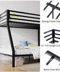 Rock Solid Twin Over Full Bunk Bed With Heavy Duty Steel Frame, Adjustable Ladder, Secure Guardrails, Space Maximizing Bedroom Furniture, Chill Sleep Setup, Sleek Black Finish, strong frame support and full-length guardrail.