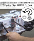 8 Piece Manual Transmission Shifter Bushing Kit With Spring Clips for Hurst Competition, GM Muncie integration example shown