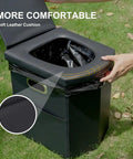 Upgrade XL Portable Toilet For Adults And Kids Extra Large Foldable Camping Toilet With Lid shown with soft leather cushion lid