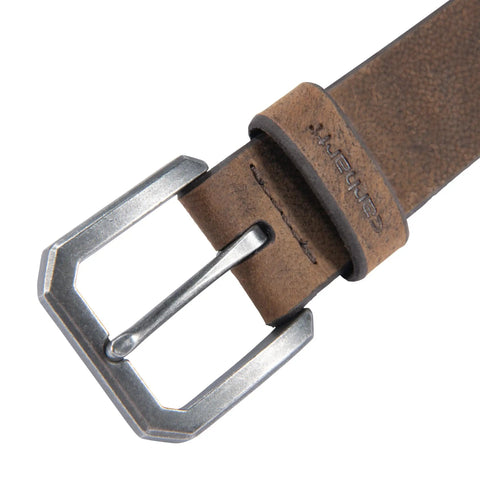 Close-up of Men's Real Full Grain Saddle Leather Belt Dark Brown Size 40 Heavy Duty Waist Strap with metal buckle.