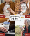 20 Oz Stainless Steel Tumbler Vacuum Insulated Daily Driver Cup For Women Leaders Boss Lady Coworker Teacher Office Anniversary Birthday Christmas Thank You Motivational Quote in various settings including work, reading, driving, and outdoors.