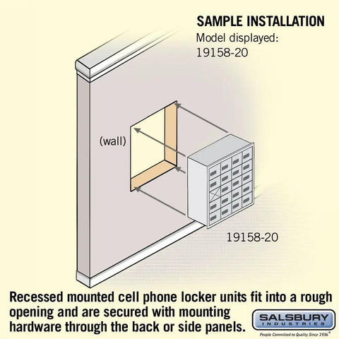 Built Tough Cell Phone Storage Locker With Recessed Wall Mount and Dead Simple Combo Locks In Classic Bronze Finish installation diagram