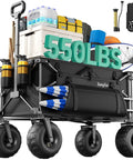 Heavy Duty Beach Wagon With 9 Inch Balloon Wheels, 550 Lb Capacity, Foldable Beach Cart With Adjustable Handle loaded with gear