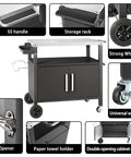 Grill Cart With Big Storage Cabinet And Stainless Steel Surface Movable Outdoor Dining Station with wheels and cabinets