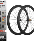 46mm Carbon Clincher Disc Brake Wheelset For Road Bikes, 24H Front And 24H Rear, Tubeless Ready, Center Lock TA, RD36T 240