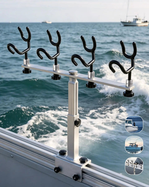 Crappie Rod Holder System For Boat Track Mount Four Rod Adjustable Spider Rig Setup Built With 316 Stainless Steel And Marine Aluminum Durable Track Compatible Design Fits Most Standard Track Systems on boat rail