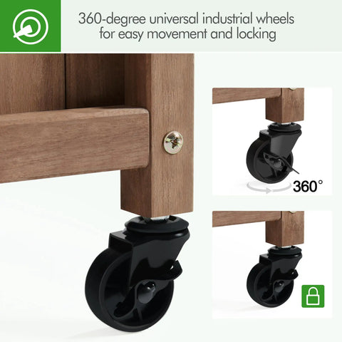 Close-up of 360-degree wheels on 72 Inch High Horticulture Garden Planter With Trellis For Vine Climbing Plants Raised Outdoor Bed
