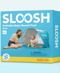 Packaging of Baby Beach Tent Pop Up Shade Pool With UPF 50 UV Protection Sun Shelter For Infants, featuring mother and baby illustration.