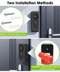 Image showing two installation methods for Rock Solid No Drill Adhesive Doorbell Mount For Eufy E340, using screws or double sided tape.