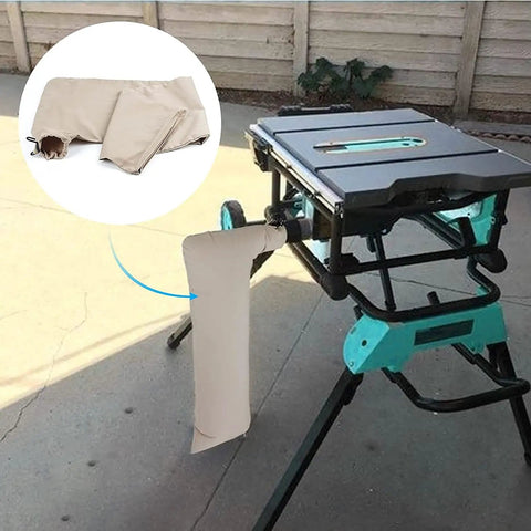 Heavy Duty Table Saw Dust Collector Bag With Reinforced Wire Frame To Kick Dust To The Curb And Keep Your Shop Sweet Universal Fit For Dewalt Makita Ryobi attached to table saw.