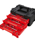 230 Piece Hand Tool And Socket Set With 3 Drawer Tool Box For Auto Repair And Home Projects in open drawers, heavy duty wrenches