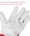 All Purpose Garden Pruning Gloves For Women And Men Breathable Red Work Gloves With Thorn Resistant Leather Durable Gardening Gear For Yard Maintenance And Plant Care, white leather palm view
