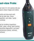 Wireless Dual HD Borescope With Mobile App Control, 1.5m Probe, 5.5mm Camera, Rugged IP67 Video Scope handheld device close-up