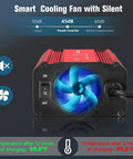 Ride Ready 12V DC To 110V AC Car Power Inverter 400W showing smart cooling fan and controls for efficient performance.