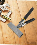 Ergonomic Handle Sheet Metal Bender Pliers for standing seam roofing with heavy duty craftsmanship on a wooden surface