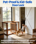 Room with child and dog near door using 2 Pack 2 In 1 Barn Door Lock And Latch, 90 And 180 Degree Adjustable Sliding Lock for safety