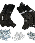 Beefed Up Complete Tiller Tine Set For Troy Bilt Horse And Pony With Hardware 16 Tines Total Eight Right Hand And Eight Left Hand Replacement Parts For Garden Tillers showing black tines and metal hardware