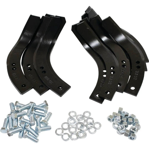 Beefed Up Complete Tiller Tine Set For Troy Bilt Horse And Pony With Hardware 16 Tines Total Eight Right Hand And Eight Left Hand Replacement Parts For Garden Tillers showing black tines and metal hardware