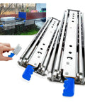 68 Inch Heavy Duty Drawer Slides With Lock And 500 Lb Load Capacity Ball Bearing Full Extension Rails shown from multiple angles.