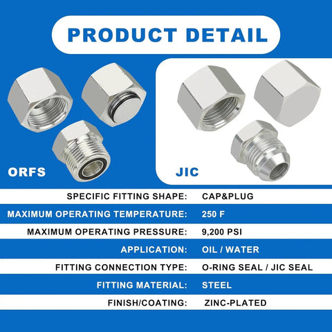 Hydraulic JIC 37 Degree And ORFS Flat Face Cap And Plug Kit For Hose And Tubing Includes 144 Piece Assortment product details