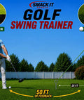 Golfer using Backyard Golf Swing Trainer For Drivers And Irons With Real Golf Ball And 50 Feet Of Flight Feedback.