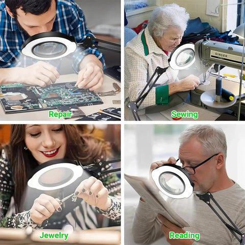 Must Have 15X Magnifying Glass With Light And Clamp For Hands Free Crafting And Close Work in action for repairs and sewing