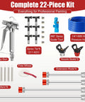 Heavy Duty Airless Paint Sprayer Gun Kit With 3600 PSI And A 50 Foot High Pressure Hose showing 22-piece components including spray gun, tips, and hoses.
