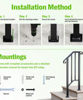 Installation steps for Two Pack Heavy Duty Outdoor Stair Handrails, Wrought Iron Step Guards With Quick Mount Kit.