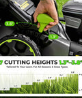 60V Brushless Cordless Self Propelled Lawn Mower With 21 Inch Deck 5Ah Battery LED Headlight Rapid Charger 3 In 1 Versatility For Large Yards Quiet Power Low Maintenance Durable Lawn Care Machine, cutting height adjustment