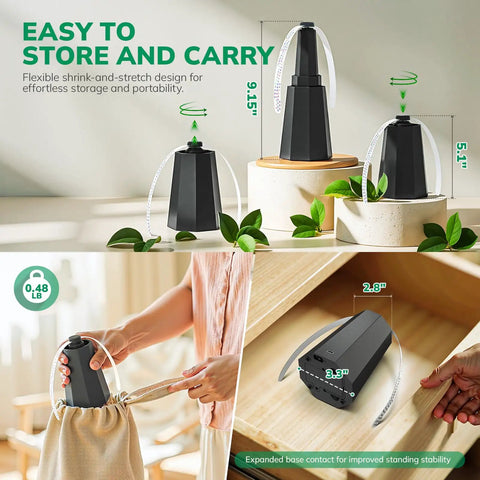 4 Pack Rechargeable Fly Fans For Tables Up To 10 Hours Of Use Indoors And Outdoors Keeps Flies Away Quiet Food Safe Table Fans With Hook Retractable Design For Home Restaurant Party Picnic Patio Black, shown with retractable feature for easy storage and portability