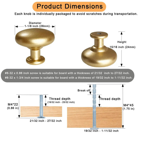 Gold Cabinet Knobs Set 12 Pack Round Drawer Pulls With Screws For Kitchen Cabinets Bedroom Furniture Cupboards Desks And Dressers Durable Hardware Upgrade Easy Install With Modern Gold Finish Upgrade Your Look, 28mm knob dimensions