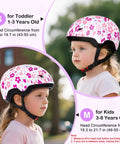 Toddler Bike Helmet For Kids That Keeps Heads Safe With A Strong PC Shell And Thick EPS Foam CPSC 1203 And ASTM F1447 Certified Kid Friendly Fit For Biking Scooting And Skateboarding Ages 1 To 8, pink floral design, size S and M for ages 1-8.