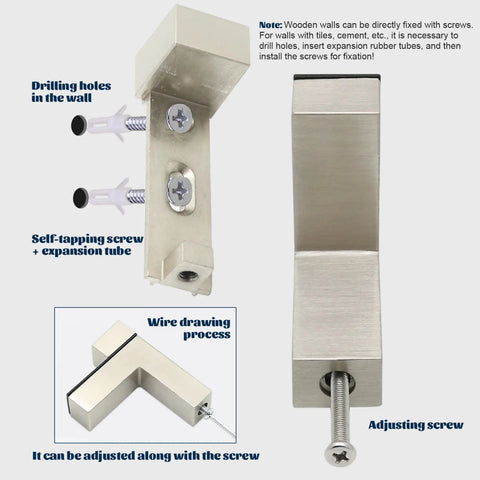 Set Of 4 F Shaped Glass Shelf Brackets Adjustable Zinc Alloy Wall Mounts For Home Kitchen And Bathroom with screws shown
