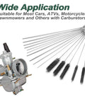 Pro Grade Carburetor Cleaner Tool Kit With Ten Precision Cleaning Needles And Five Heavy Duty Brushes for carb cleaning.