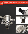 EP1028 High Pressure Fuel Pump Plug And Play Replacement For GM 2.4L Cars And Crossovers 2010 2017 silver pump close-up