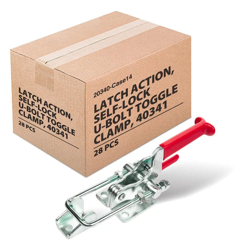 28 Piece Toggle Clamp Set With 2000 Lb Holding Power Adjustable U Bolt Latch And Anti Slip Hand Grip shown with packaging box