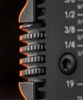 Close-up of gear mechanism on Titanium EDC Wrench For Everyday Carry With One Handed Operation Removable Pocket Clip Paracord Lanyard.