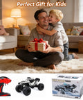 Father and son with gift, Amphibious RC Car One Eighth Scale 4WD Monster Truck That Rips Water And Land shown below