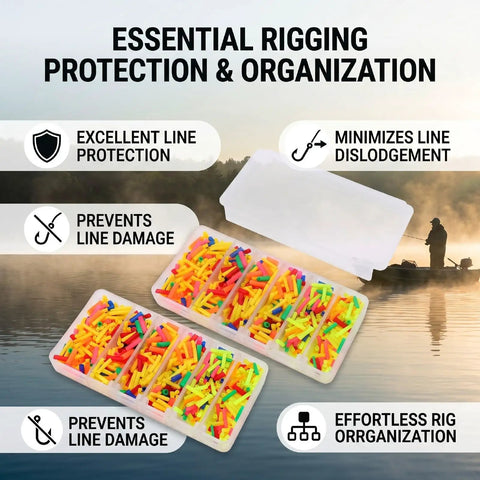 Cool Heat Shrink Tubing Kit With 250 Pieces In Colorful Sleeves For Fishing And Tackle Organization, Complete Portable Case Keeps Gear Safe And Easy To Grab While Out On The Lake. Open case with colorful fishing sleeves