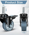 Heavy Duty Swivel Caster Wheels Set Of 4 With Dual Locking Brakes And 2 Inch industrial casters size dimensions 3.39in height and 1.97in wheel diameter.