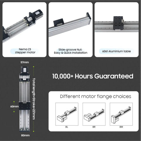 80mm Screw Slide Table With Dual Rails For CNC Motion, Slick Ball Screw Linear Module, Rock Solid 30kg Load Capacity, Long Stroke Up To 1000mm, 20mm Lead, NEMA Stepper Ready, Precise Cross Rail Motion For Milling And Laser Work, 6061 aluminium table with Nema 23 motor