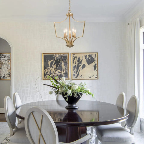 Five Light Gold Pendant Chandelier For Dining Room Living Room Bedroom And Kitchen Island With Modern Style And Vintage Gold Finish