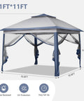 11x11 Pop Up Canopy Tent With Netting And Carry Bag, Easy Setup Outdoor Gazebo For Backyard, Spacious Blue Party Shelter