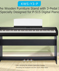 Beefy Wooden Piano Stand With Built-In 3 Pedal System For Yamaha P515 And P525 Digital Piano Keyboard in a home studio setting