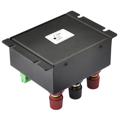 Beefy 12V 50A Forward And Reverse DC Relay Module For Motors And Linear Actuators in black casing, side view.