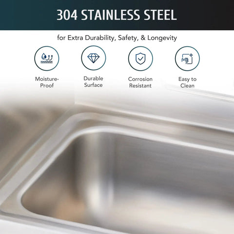 Close-up of 304 stainless steel material used in Commercial Hand Sink With Gooseneck Faucet 304 Stainless Steel Wall Mount Utility Sink NSF Certified.