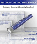 Front view of blue diamond drill bit from Amazon 6-piece set; features vacuum brazed tip and reinforced diamond grit.