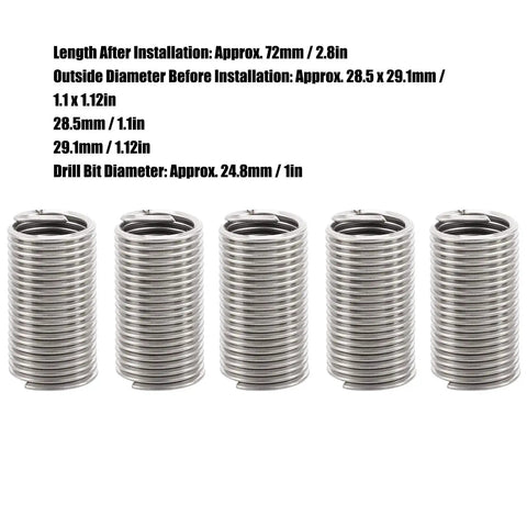 5 Piece Stainless Steel Wire Thread Insert Kit With Protective Coil Sleeve For Screw Repair Heavy Duty M24x3x3D Pro Grade