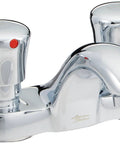 Chrome Smart Metering Centerset Faucet 0.5 GPM 4 Inch For Public Restrooms Auto Shutoff Low Flow Water Saver Brass Construction